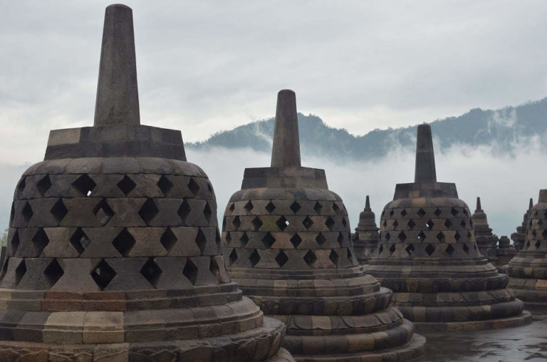 "Stupa-Borubudur With Clouds In the Mountain"