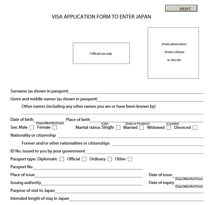 Visa Application Form To Enter Japan