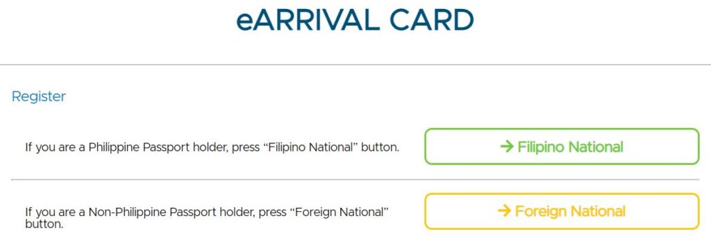Register eArrival Card To PH