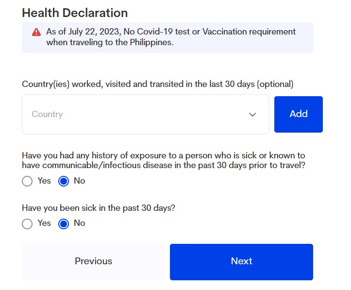 Health Declaration Philippine Etravel