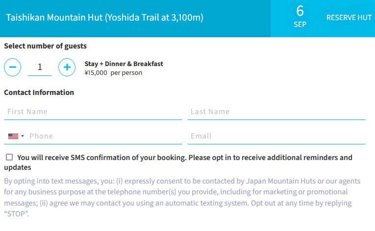 Contact Information Taishikan Mountain Hut Booking