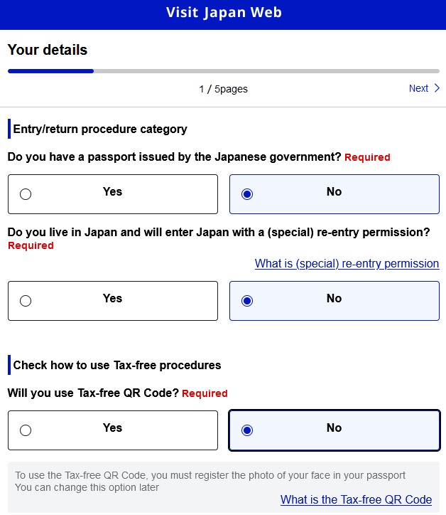 Japan Arrival Enter Entry Information Details