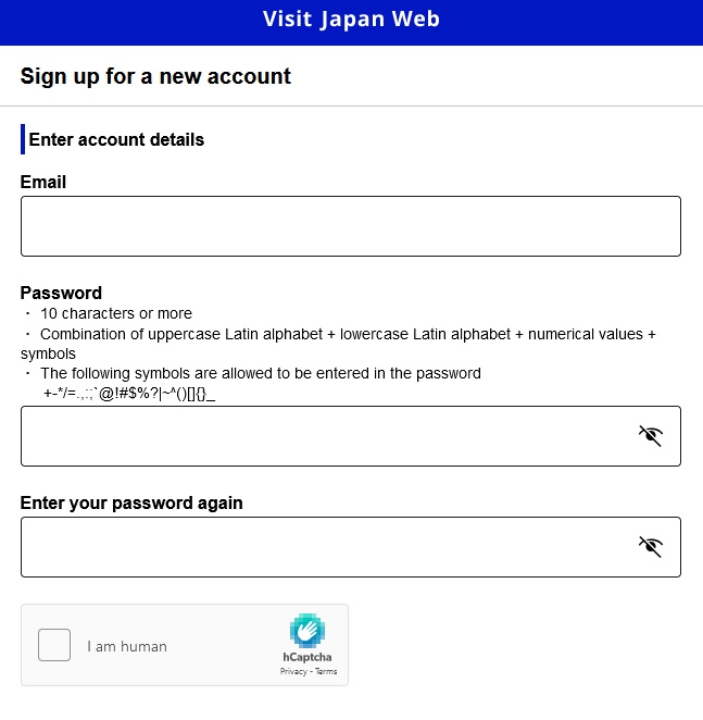 Japan Arrival Create Account