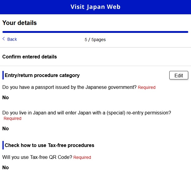 Verify and Confirmation Details Japan Arrival