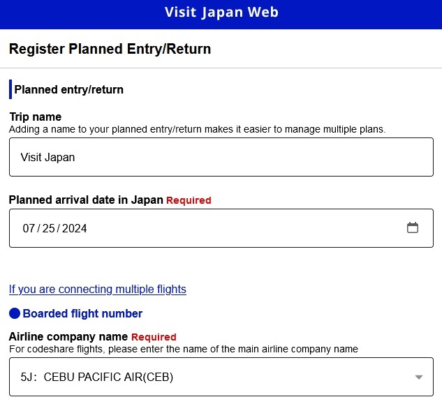 Visa Registration Japan Arrival Card