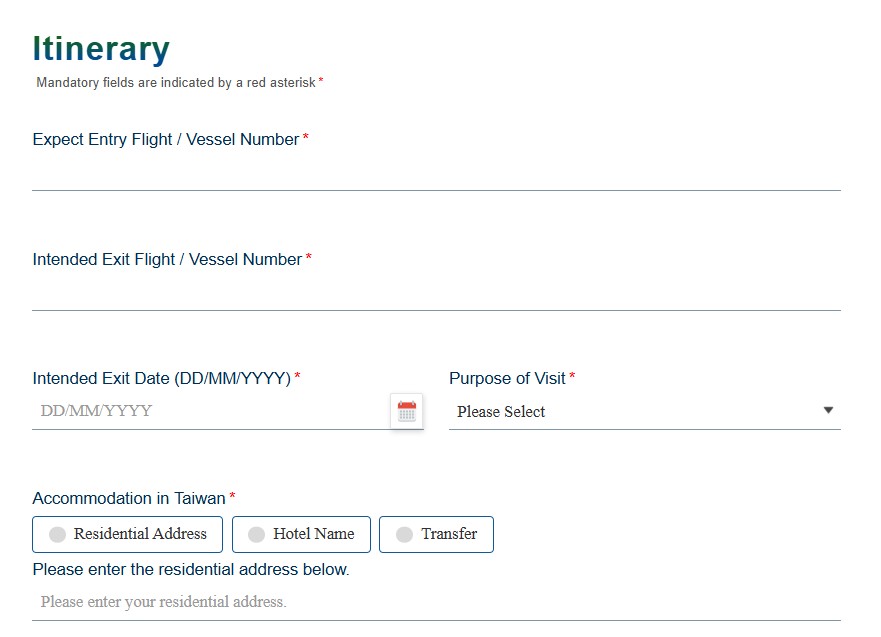 Travel Information Taiwan Online Arrival Card