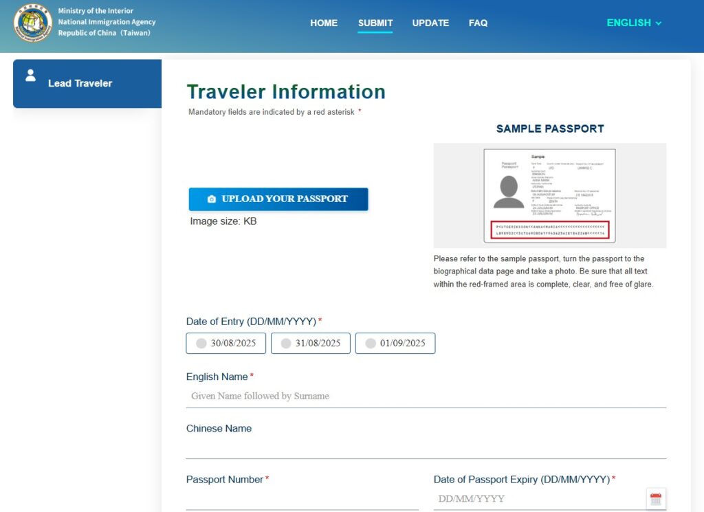 Traveler Information Taiwan Online Arrival Card